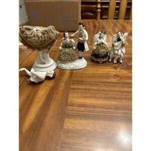 Lot Vintage Porcelain Figurines Lace Dress Victorian Empress Japan